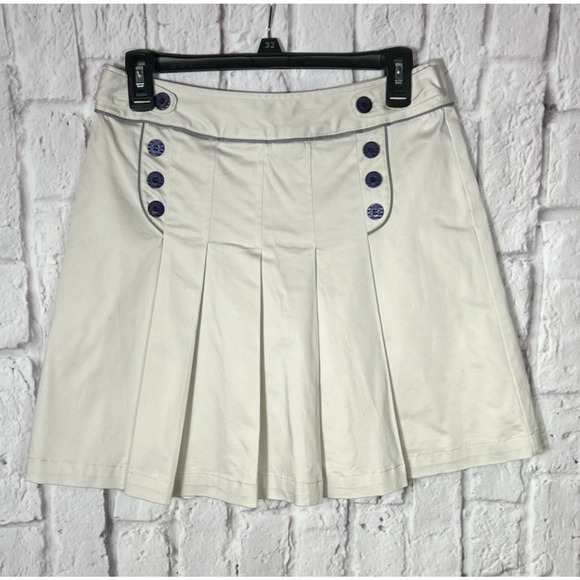 Barrie Pleated Mini Tennis Skirt Preppy Ivy League School Girl Beige Size M - Picture 1 of 6